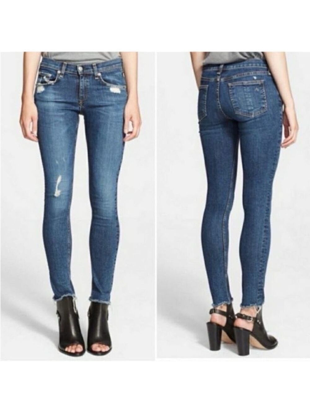 Rag & Bone La Paz distressed skinny jeans frayed hem size 28